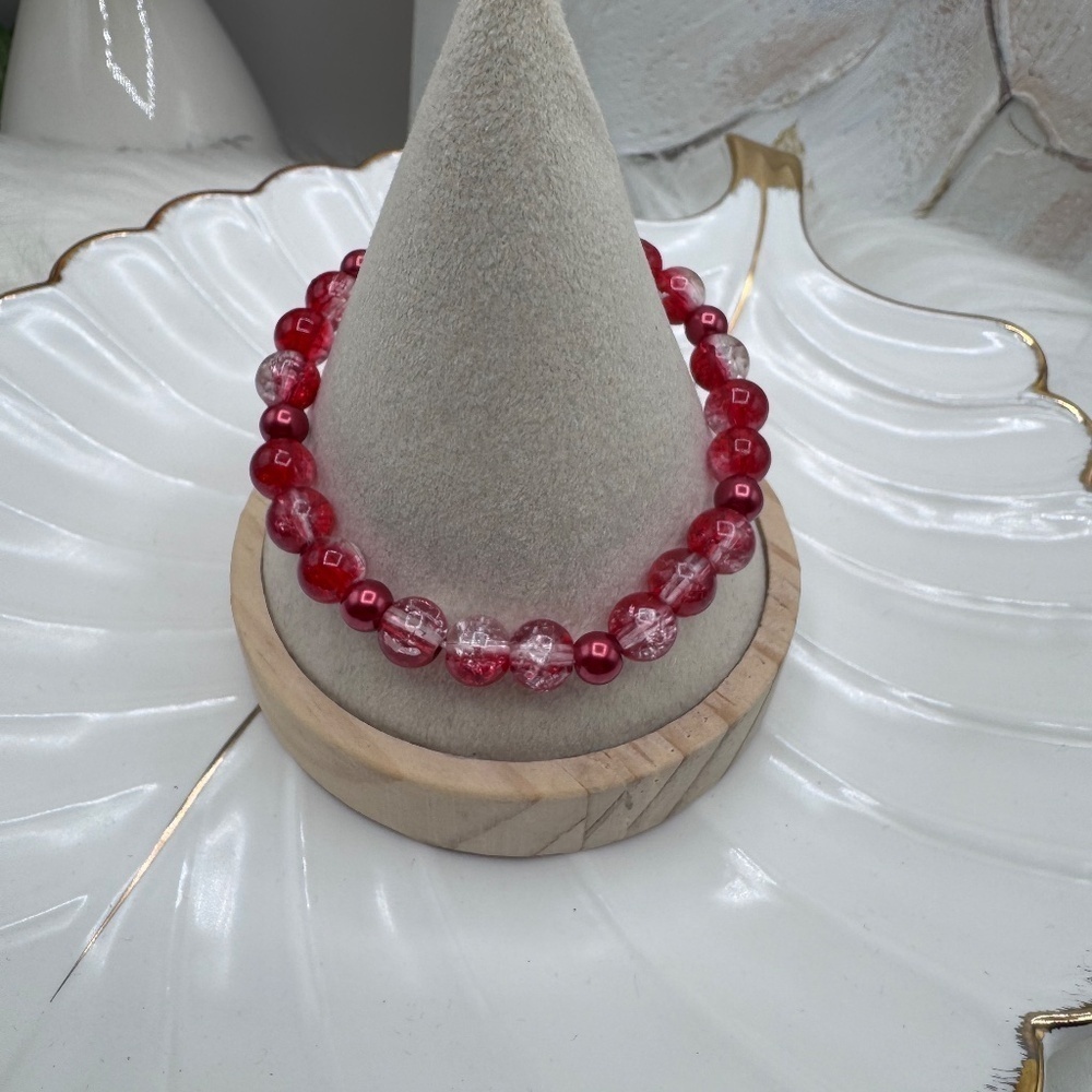 Gradient Glass Beaded Bracelet Style A Red - Picture 6 of 6